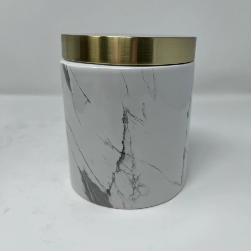 DKNY Mixed Media Marble Gold Covered Jar | Like New